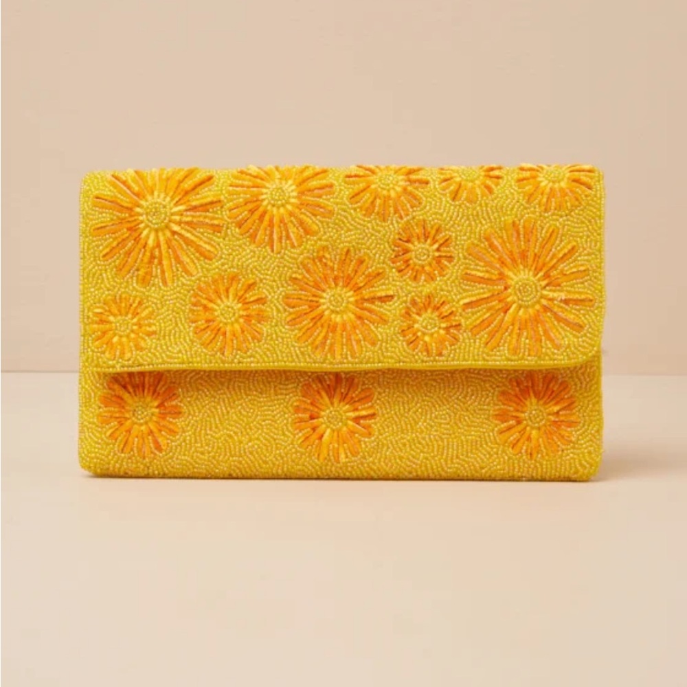 Lulus Exclusive Presence Yellow Beaded Floral Clutch - Size One Size - Picture 2 of 7